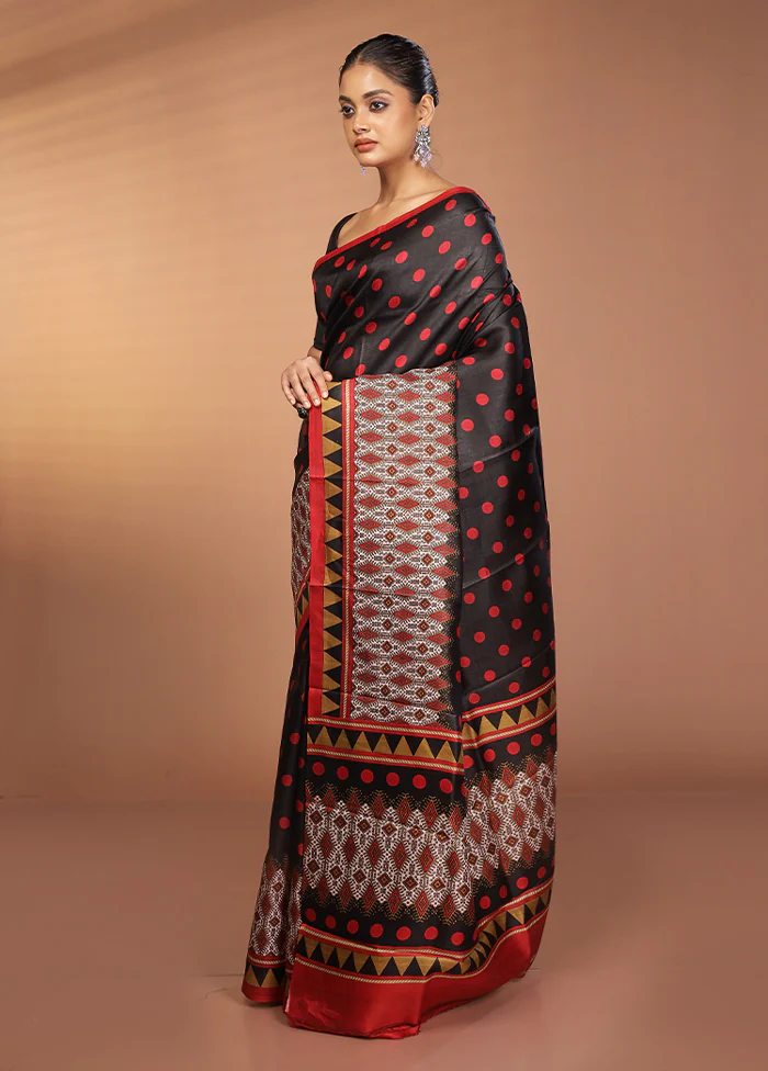 Black Printed Silk Saree Without Blouse Piece - Image 4