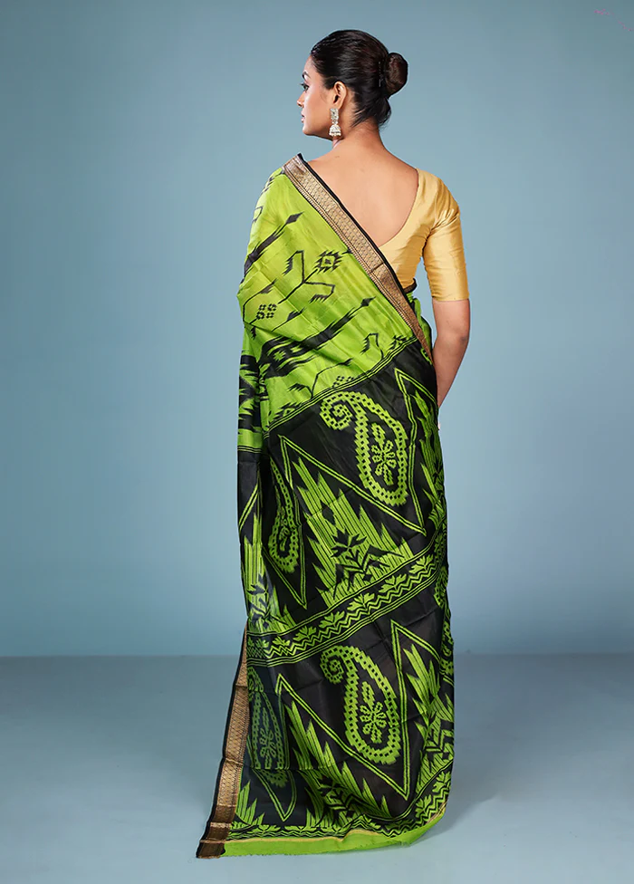 Black Printed Pure Silk Saree Without Blouse Piece - Image 3