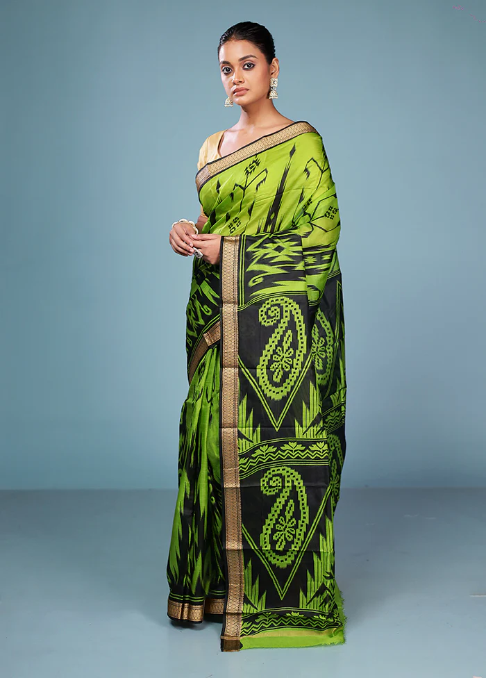 Black Printed Pure Silk Saree Without Blouse Piece - Image 4