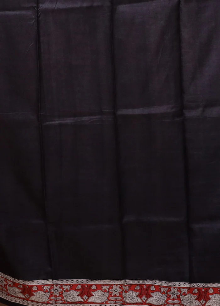 Black Printed Pure Silk Saree Without Blouse Piece - Image 5
