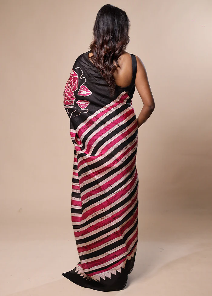 Black Printed Pure Silk Saree Without Blouse Piece - Image 3