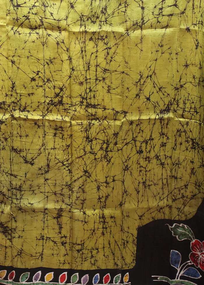 Yellow Printed Pure Silk Saree Without Blouse Piece - Image 5