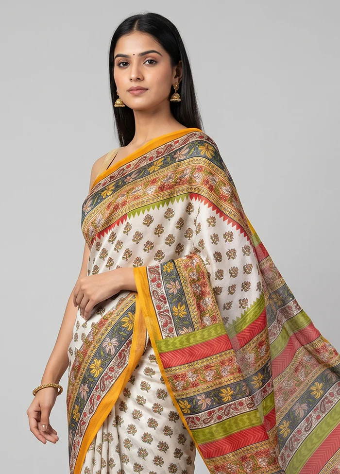 Black Printed Silk Saree Without Blouse Piece - Image 2