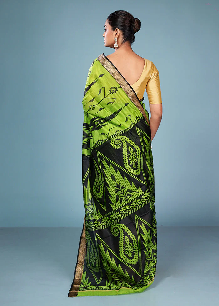 Black Printed Pure Silk Saree Without Blouse Piece - Image 3