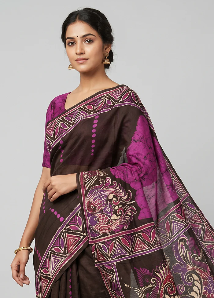Black Printed Pure Silk Saree Without Blouse Piece - Image 2