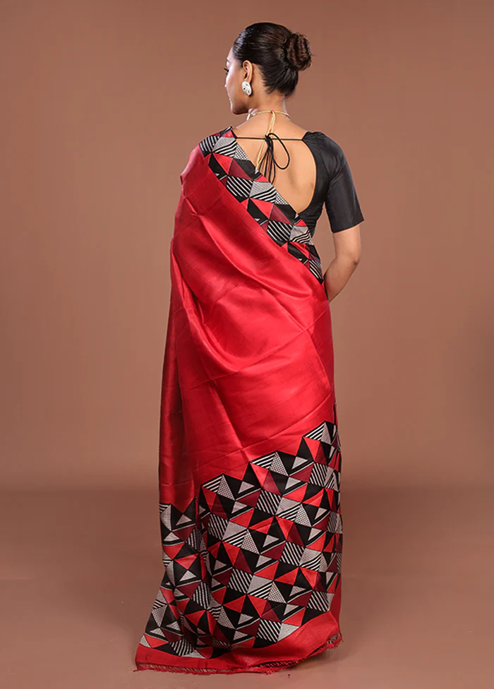 Black Printed Silk Saree Without Blouse Piece - Image 3