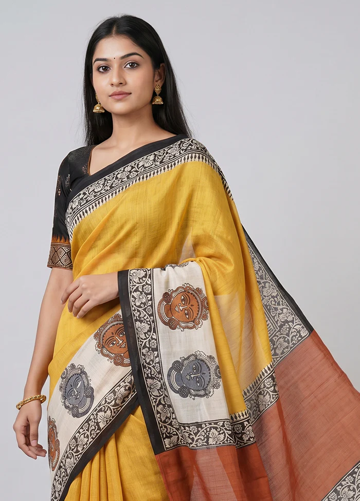 Black Printed Silk Saree Without Blouse Piece - Image 2