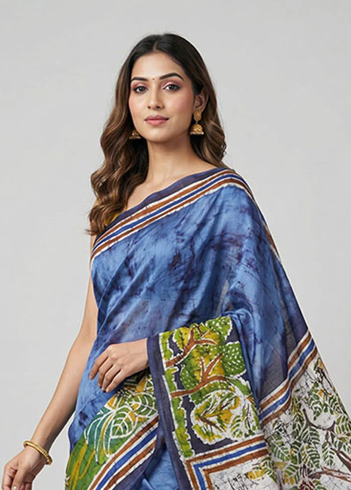 Black Printed Pure Silk Saree Without Blouse Piece - Image 2