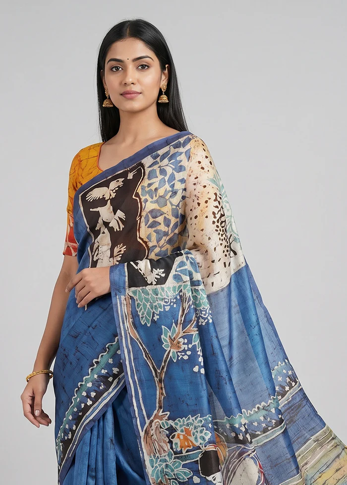Black Printed Pure Silk Saree Without Blouse Piece - Image 2