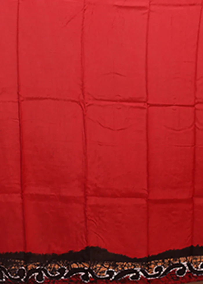 Maroon Printed Silk Saree Without Blouse Piece - Image 5