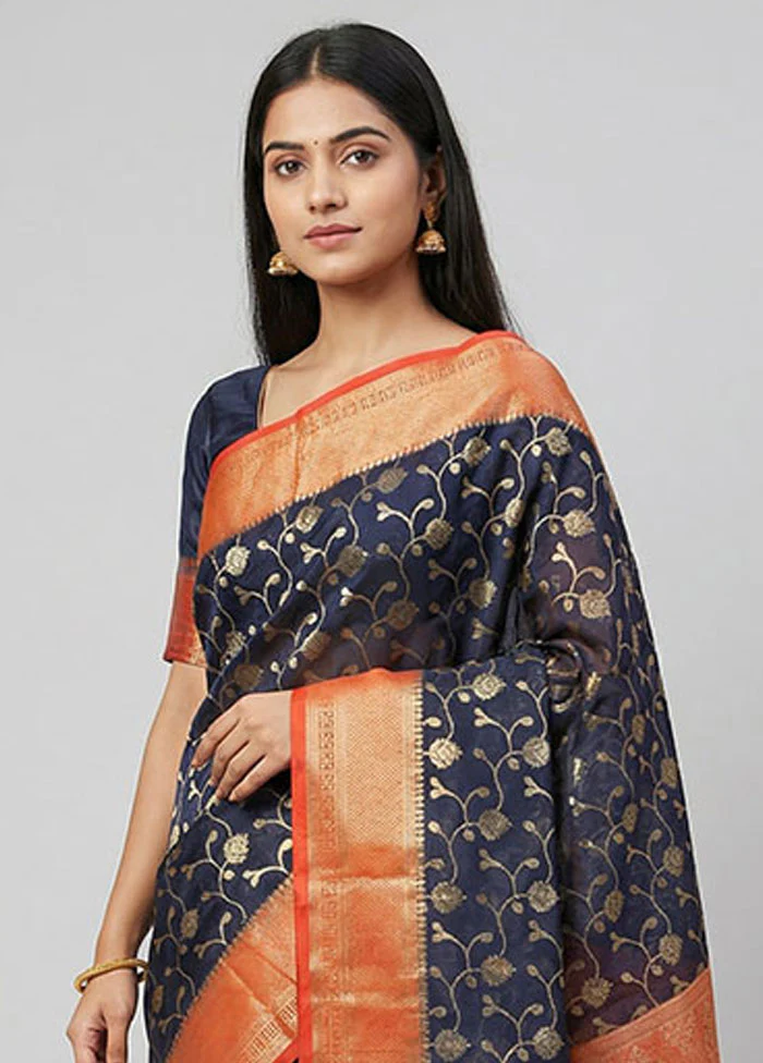 Black Pure Cotton Saree With Blouse Piece - Image 2