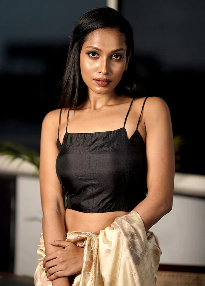 Black Pure Silk Designer Blouse - Image 3