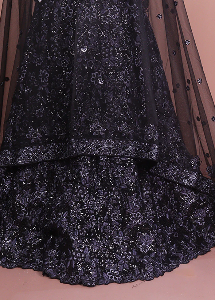 Black Pure SIlk Dupatta Lehenga Set - Image 2
