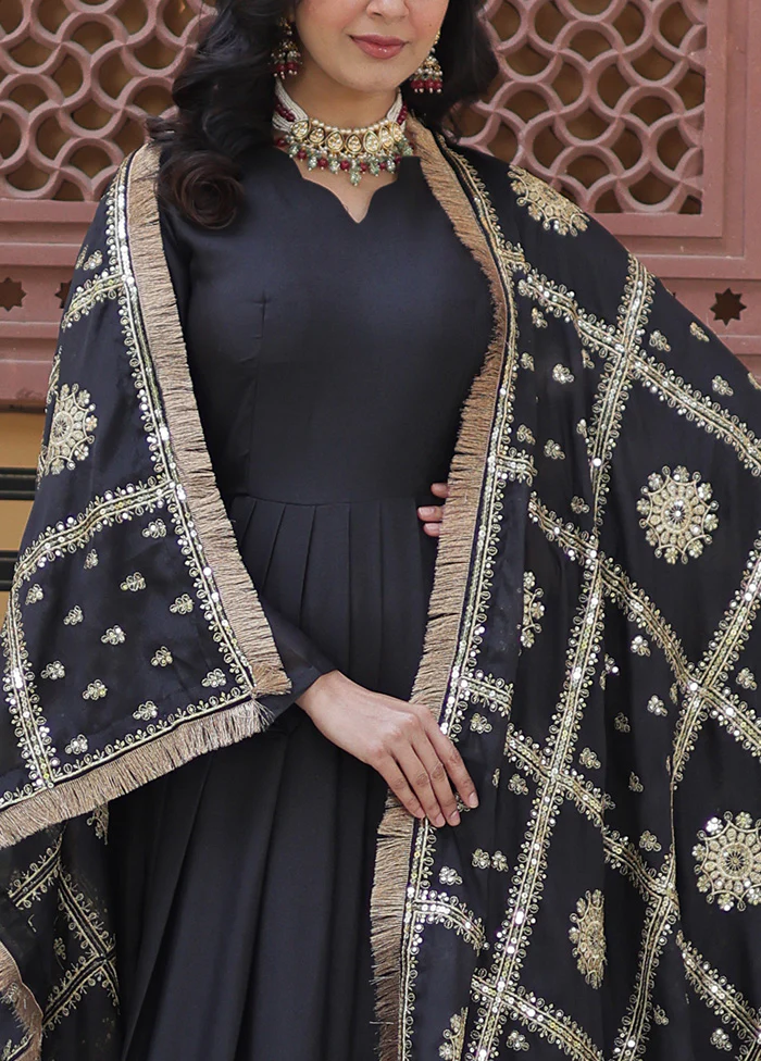 Black Readymade Georgette Dupatta Indian Dress - Image 3