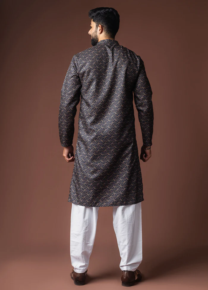 Black Silk Kurta & Pajama Set - Image 3