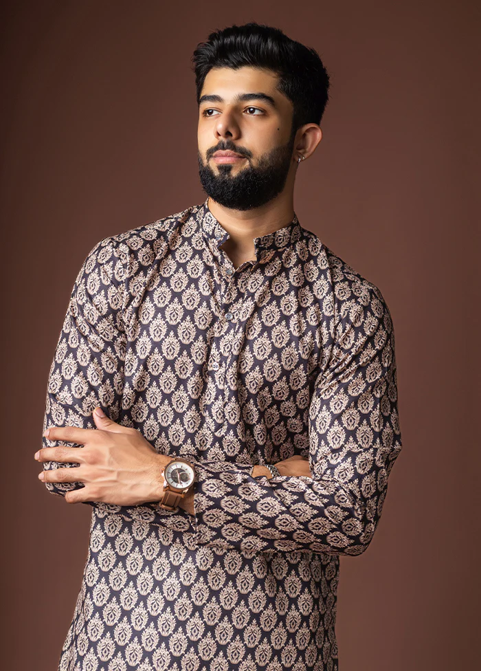 Black Silk Kurta & Pajama Set - Image 2