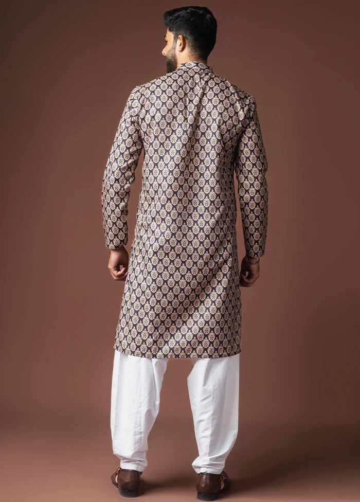Black Silk Kurta & Pajama Set - Image 3
