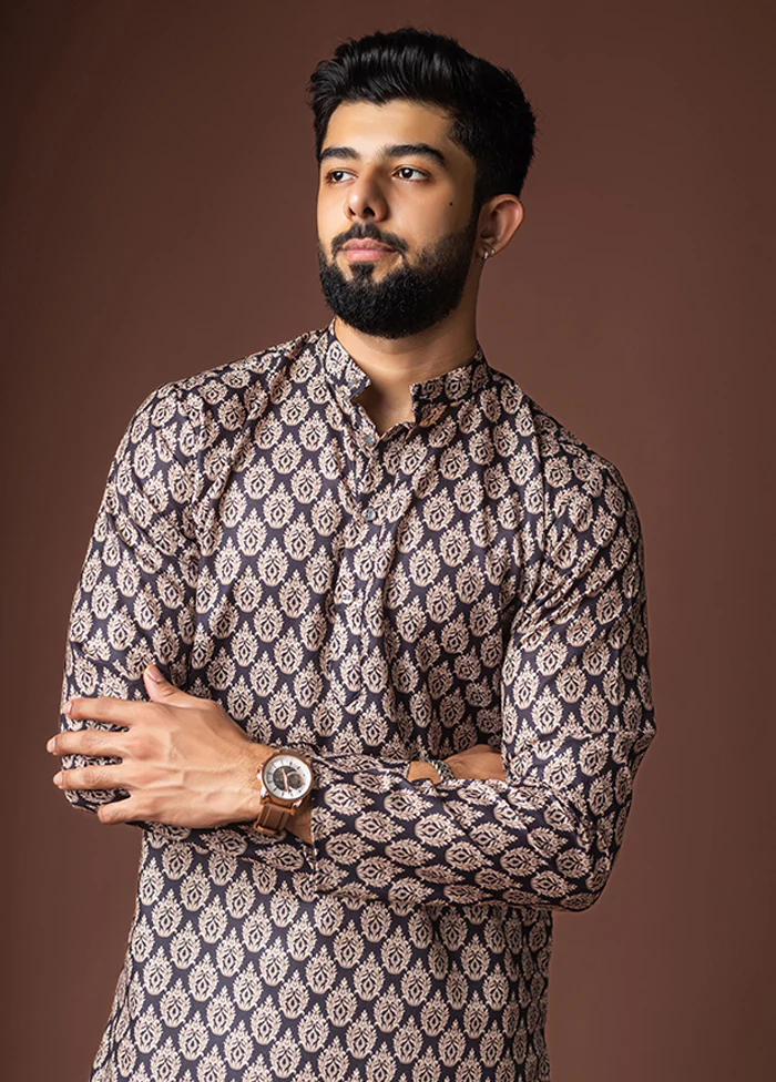 Black Silk Kurta & Pajama Set - Image 2