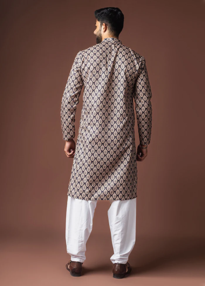 Black Silk Kurta & Pajama Set - Image 3