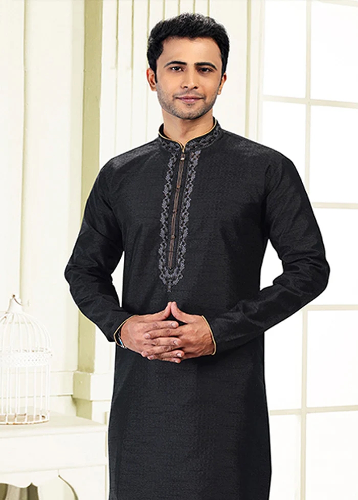 Black Silk Kurta & Pajama Set - Image 2