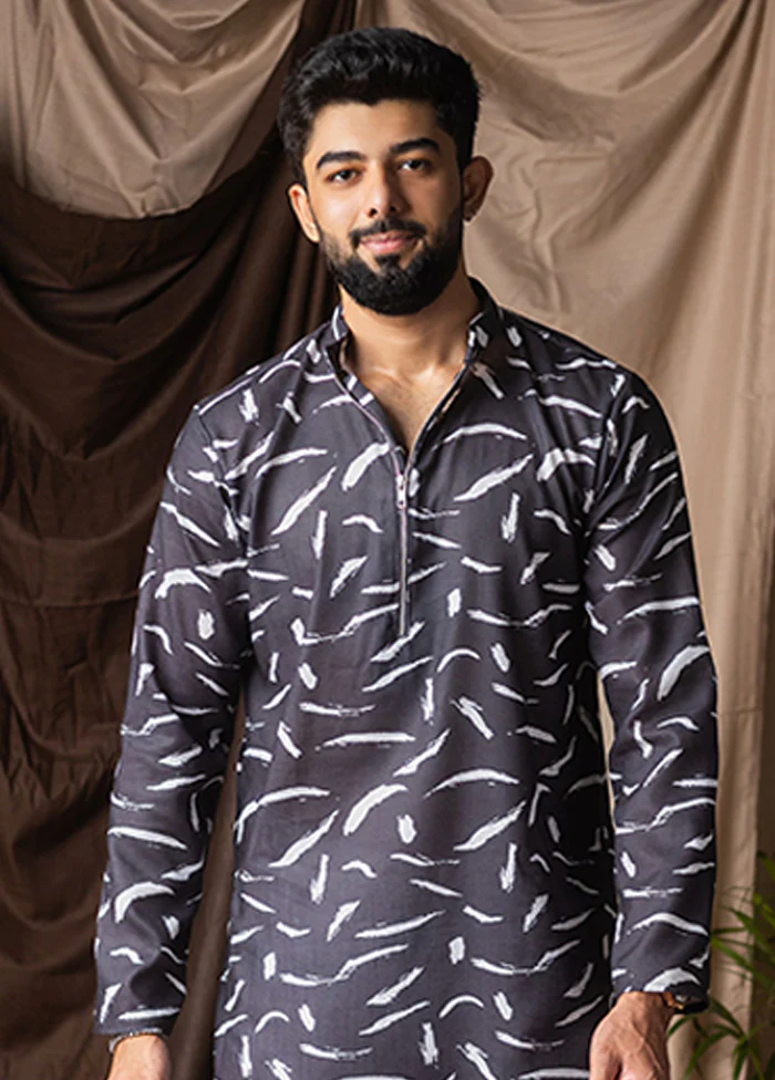 Black Silk Kurta & Pajama Set - Image 2