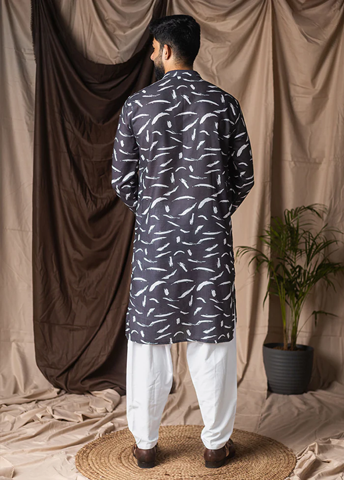 Black Silk Kurta & Pajama Set - Image 3