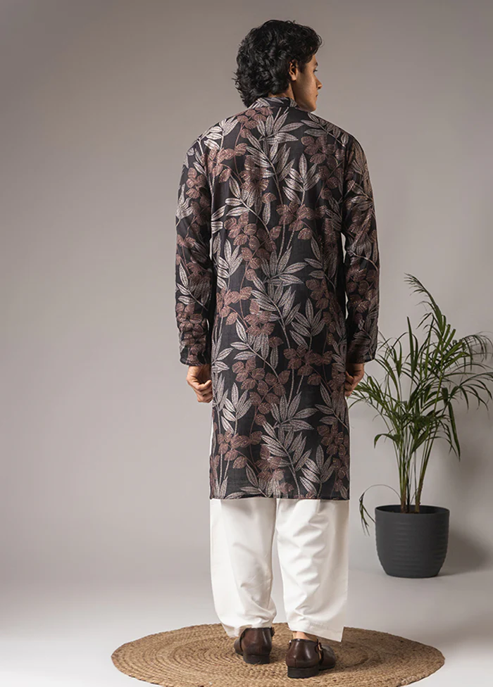 Black Silk Kurta & Pajama Set - Image 3
