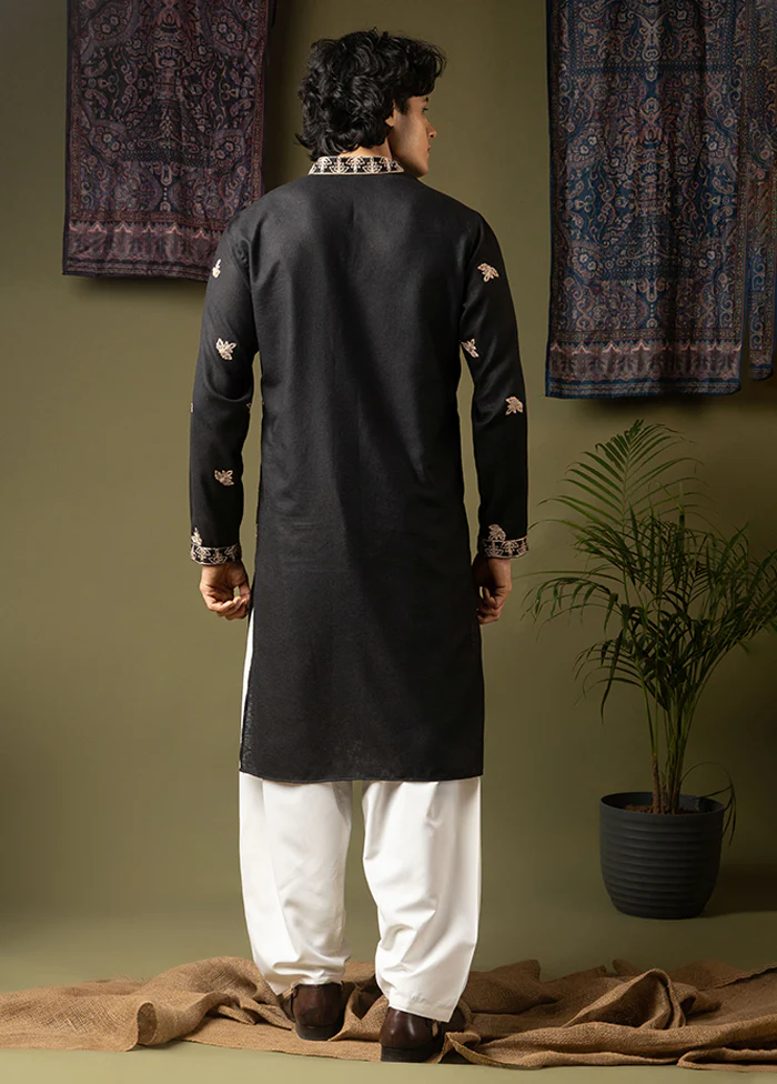 Black Silk Kurta & Pajama Set - Image 3