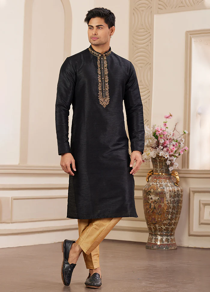 Black Silk Kurta & Pajama Set