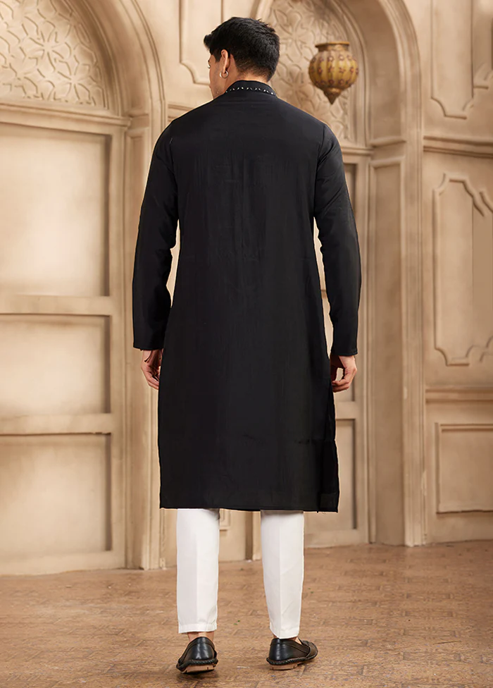 Black Silk Kurta & Pajama Set - Image 3