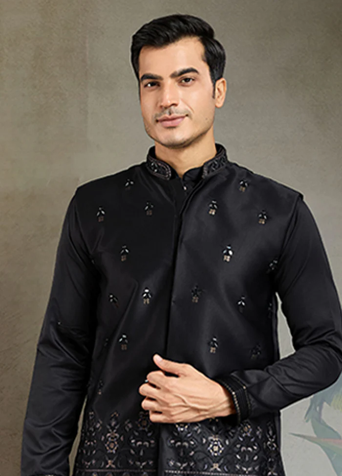 Black Silk Kurta & Pajama Set - Image 2
