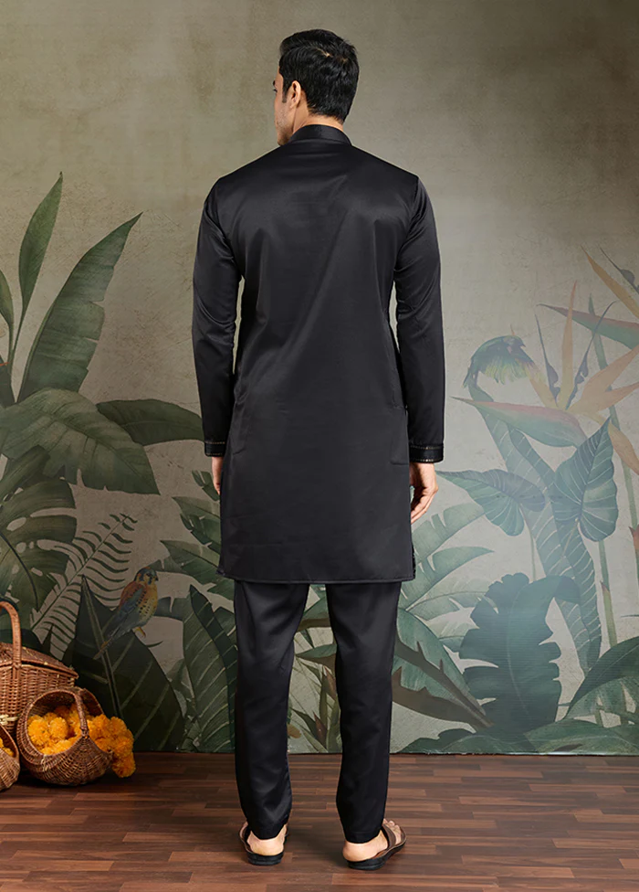 Black Silk Kurta & Pajama Set - Image 3