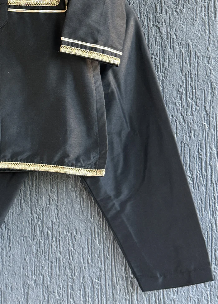 Black Silk Kurta & Pajama Set - Image 3