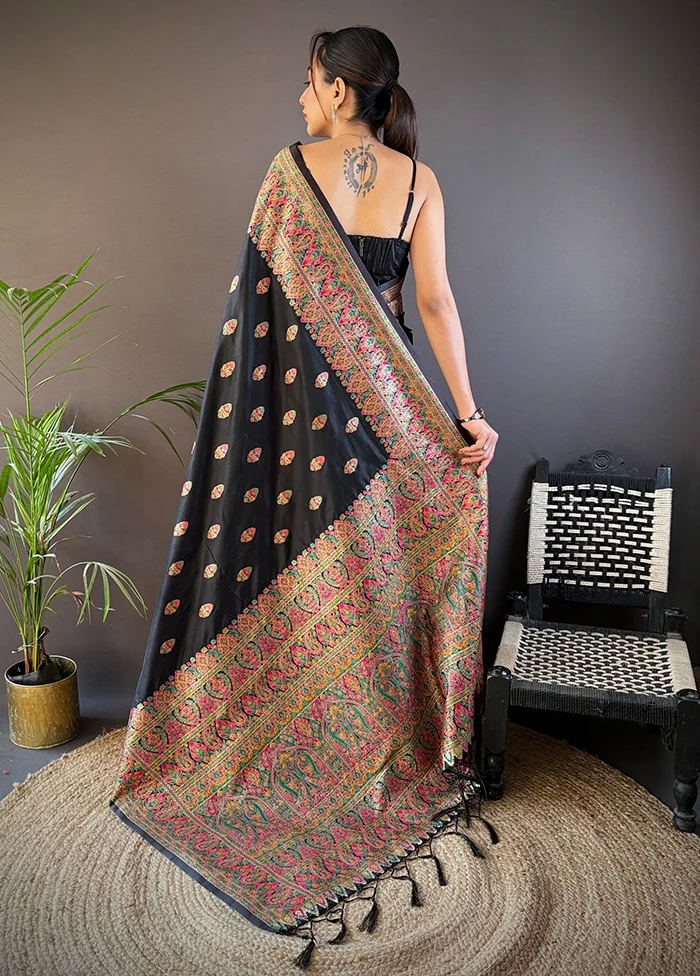 Black Spun Silk Saree With Blouse Piece - Image 2