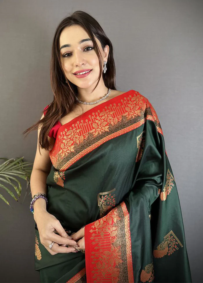 Black Spun Silk Saree With Blouse Piece - Image 2