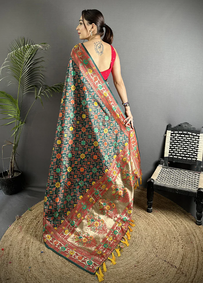 Black Spun Silk Saree With Blouse Piece - Image 3