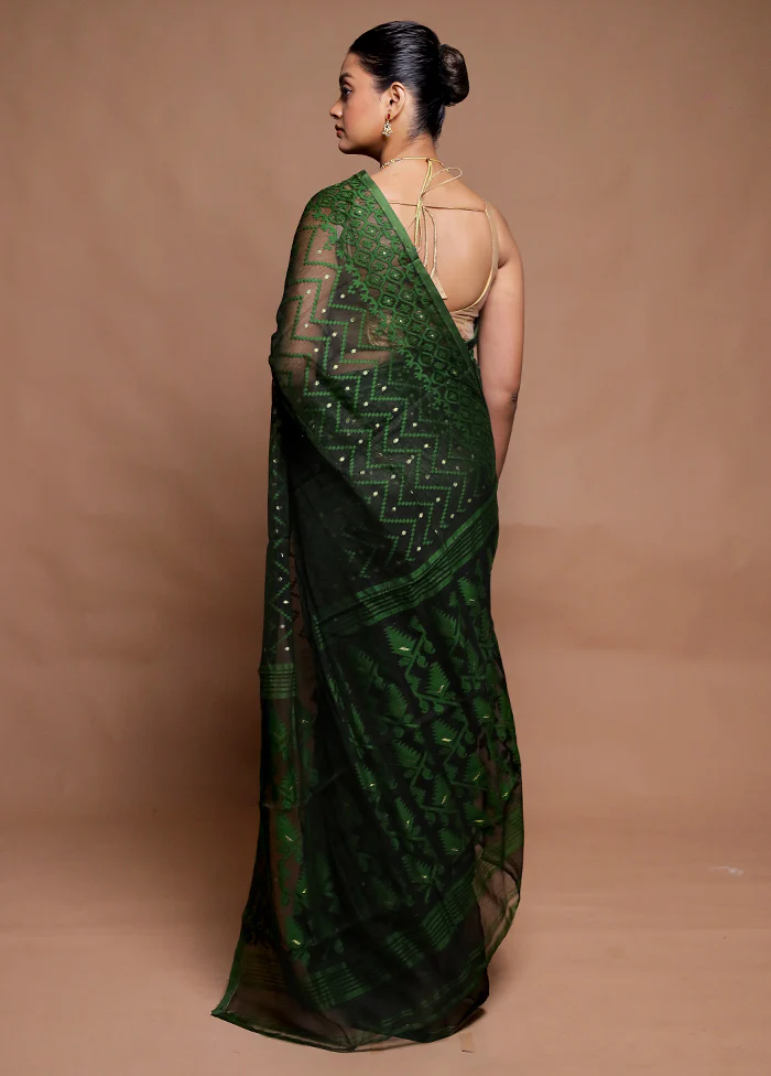 Black Tant Jamdani Saree Without Blouse Piece - Image 3