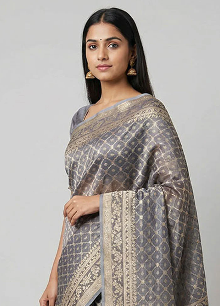 Black Tissue Silk Saree With Blouse Piece - Image 2
