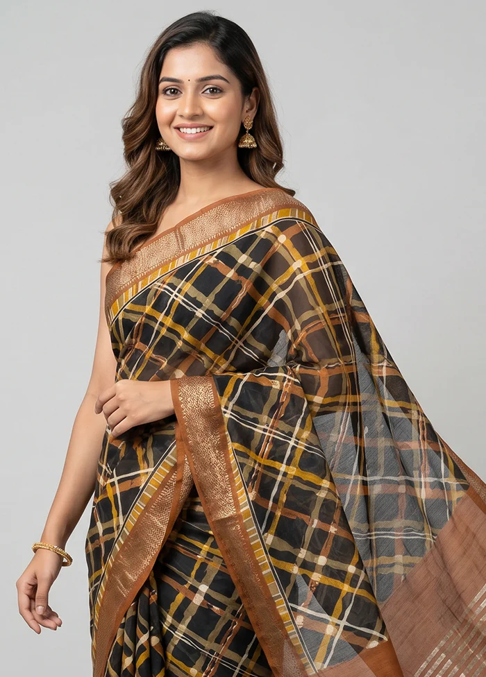 Black Tussar Silk Saree With Blouse Piece - Image 2