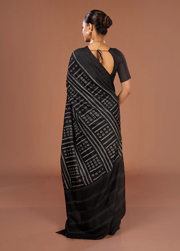 Black Tussar Silk Saree With Blouse Piece - Image 3