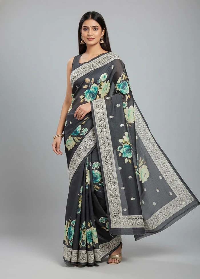 Black Tussar Silk Saree With Blouse Piece