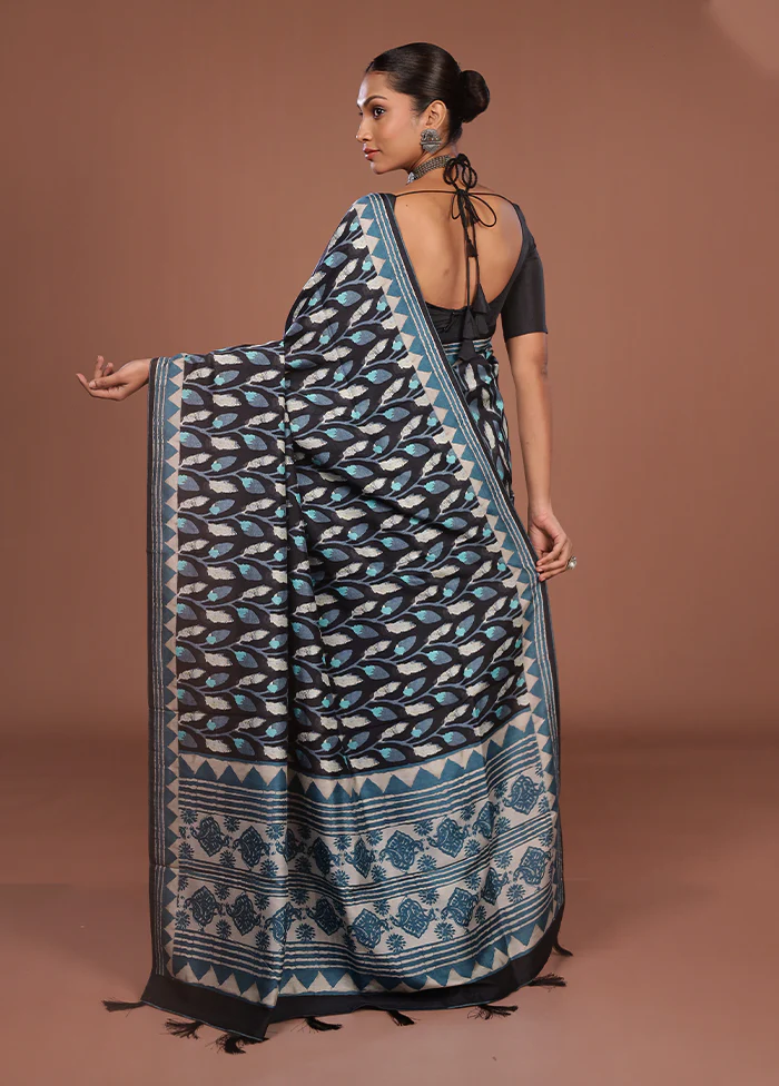 Black Tussar Silk Saree With Blouse Piece - Image 3