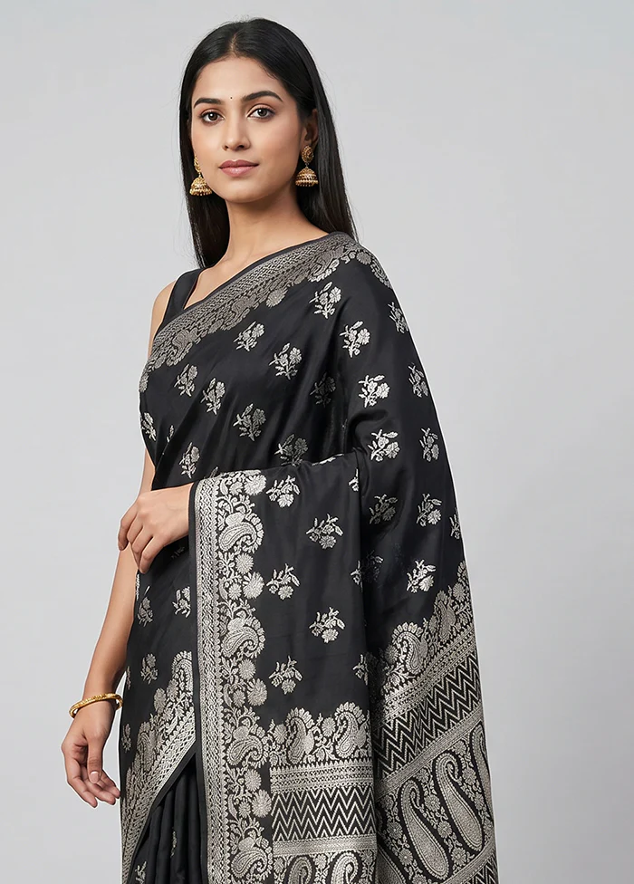 Black Uppada Silk Saree With Blouse Piece - Image 2