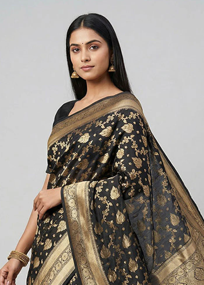 Black Uppada Silk Saree With Blouse Piece - Image 2