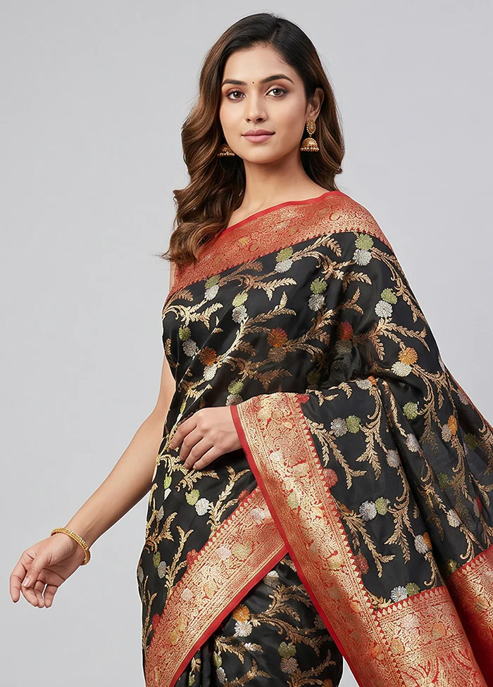 Black Uppada Silk Saree With Blouse Piece - Image 2