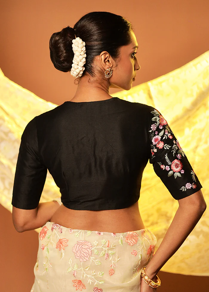 Black V Neck Designer Blouse Piece - Image 2
