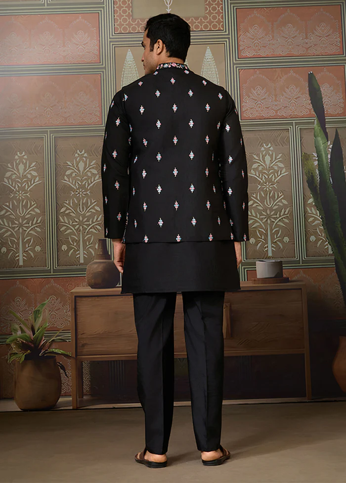 Black Viscose Kurta & Pajama Set - Image 3
