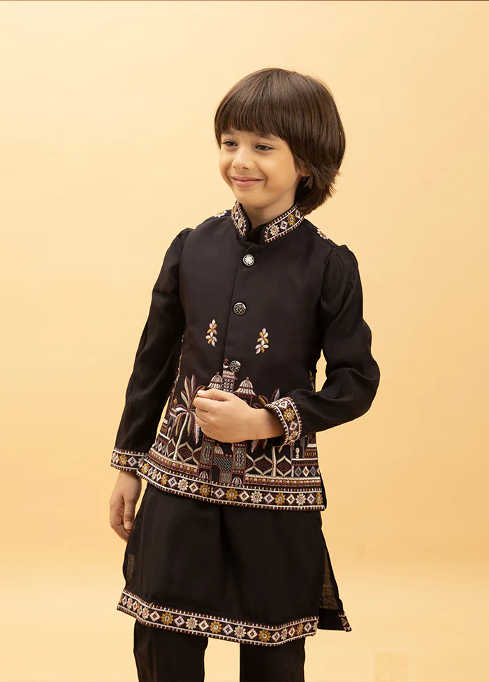 Black Viscose Kurta & Pajama Set - Image 2
