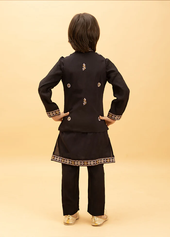 Black Viscose Kurta & Pajama Set - Image 3