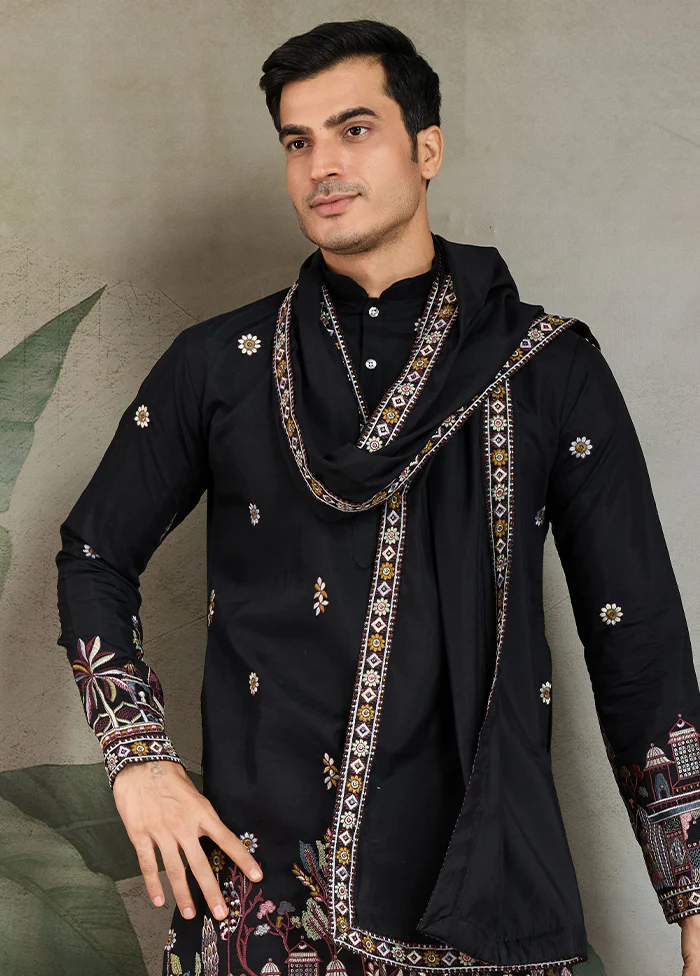 Black Viscose Kurta & Pajama Set - Image 2